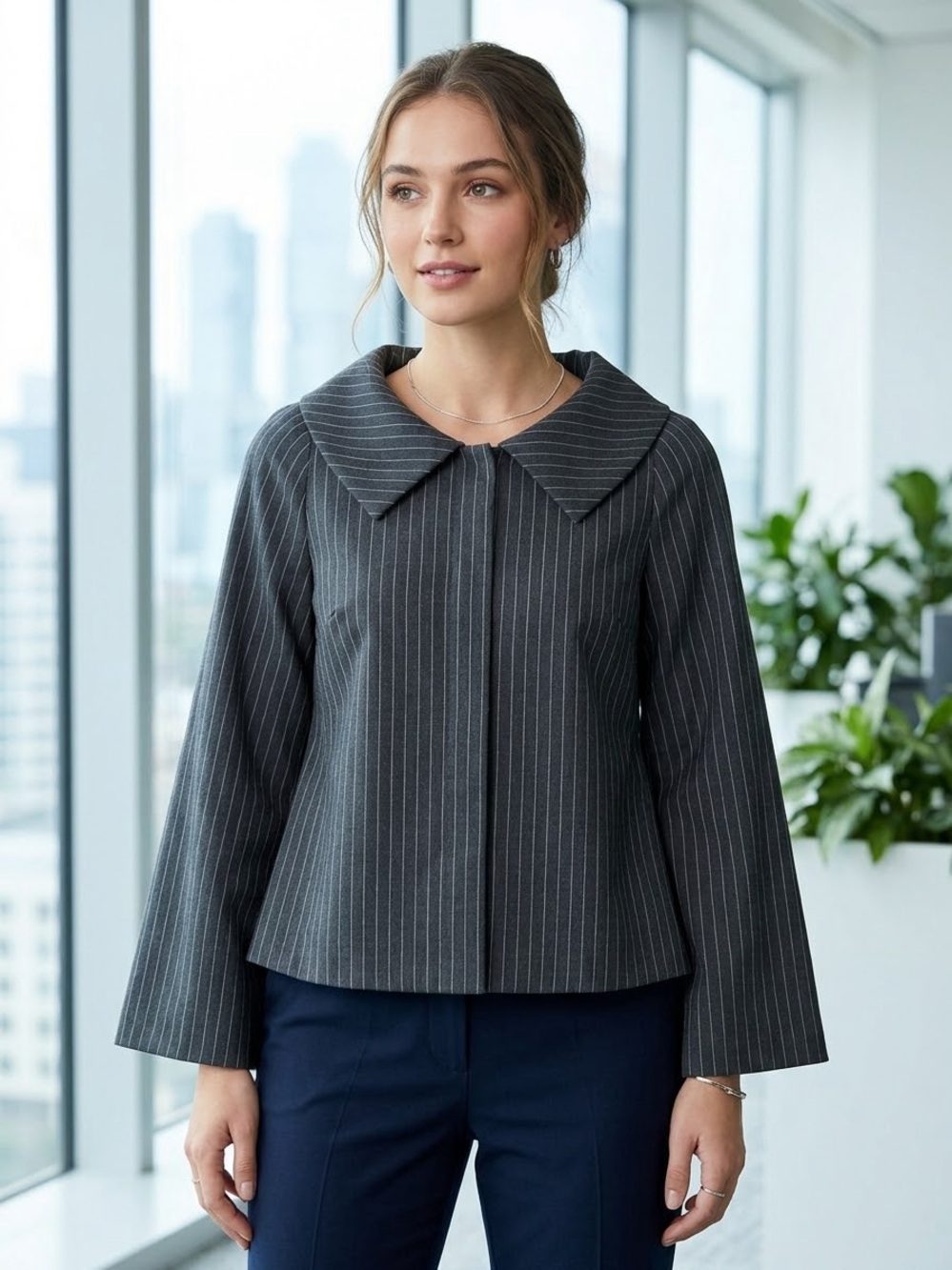 NWT PI Engineered By POLECI Long Sleeve Contemporary Stripped Blouse Size Small